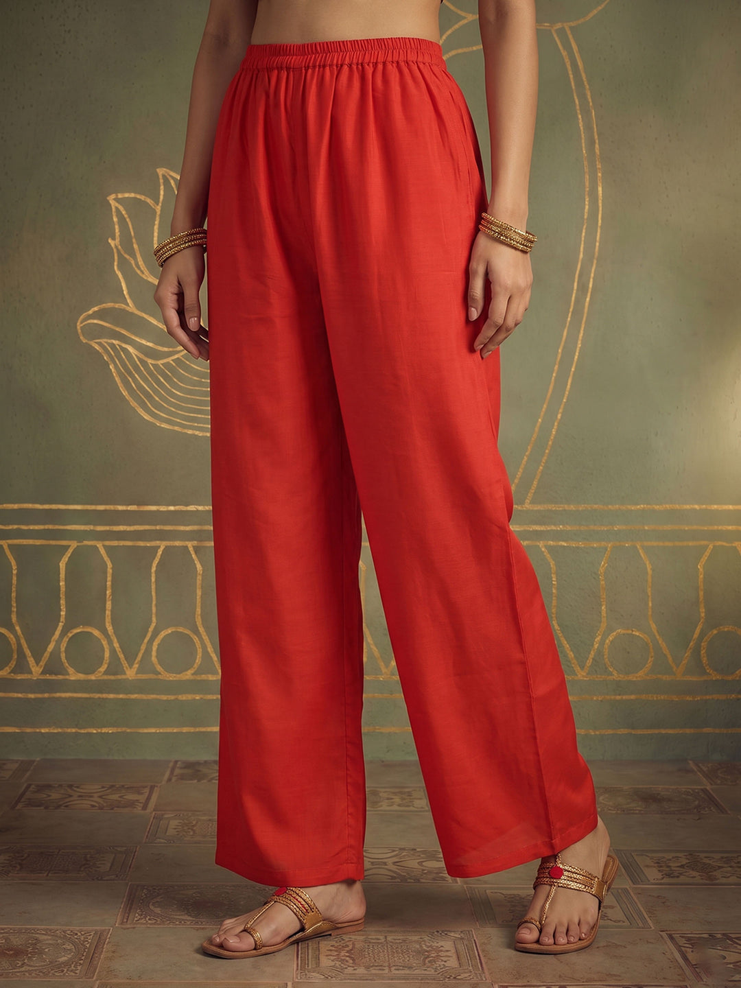 Red Art Silk Embroidered Kurta With Pant &amp; Dupatta
