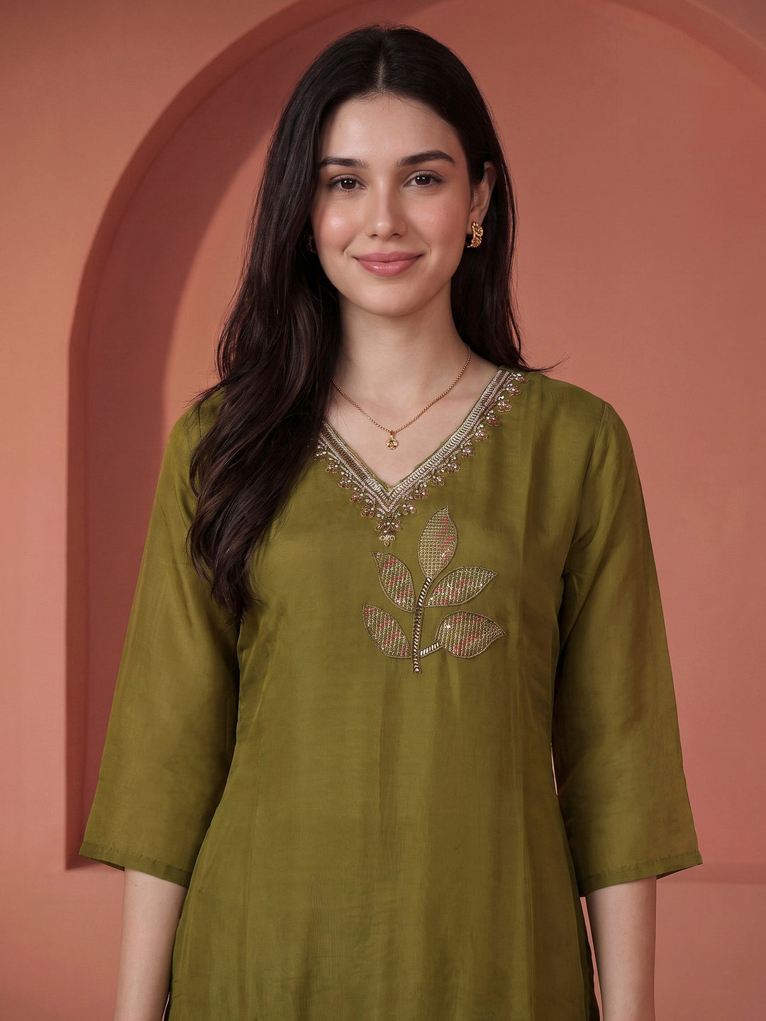 Pista Green Embroidered Crepe Kurta With Pant &amp; Dupatta