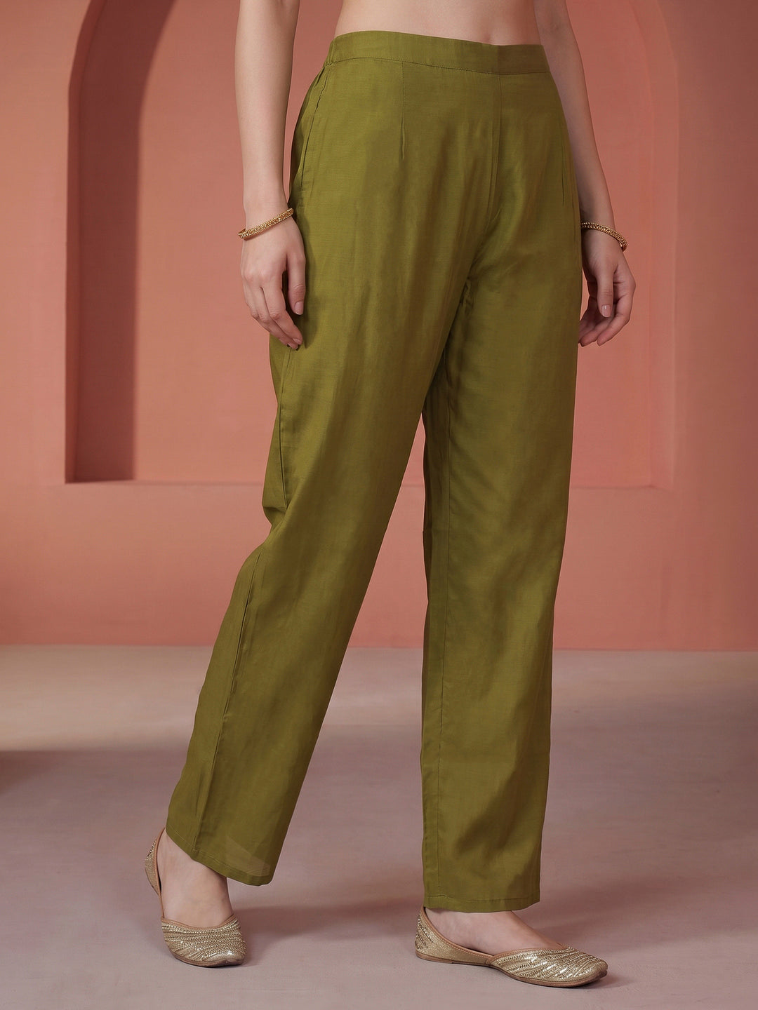 Pista Green Embroidered Crepe Kurta With Pant &amp; Dupatta