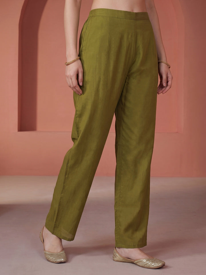 Pista Green Embroidered Crepe Kurta With Pant &amp; Dupatta