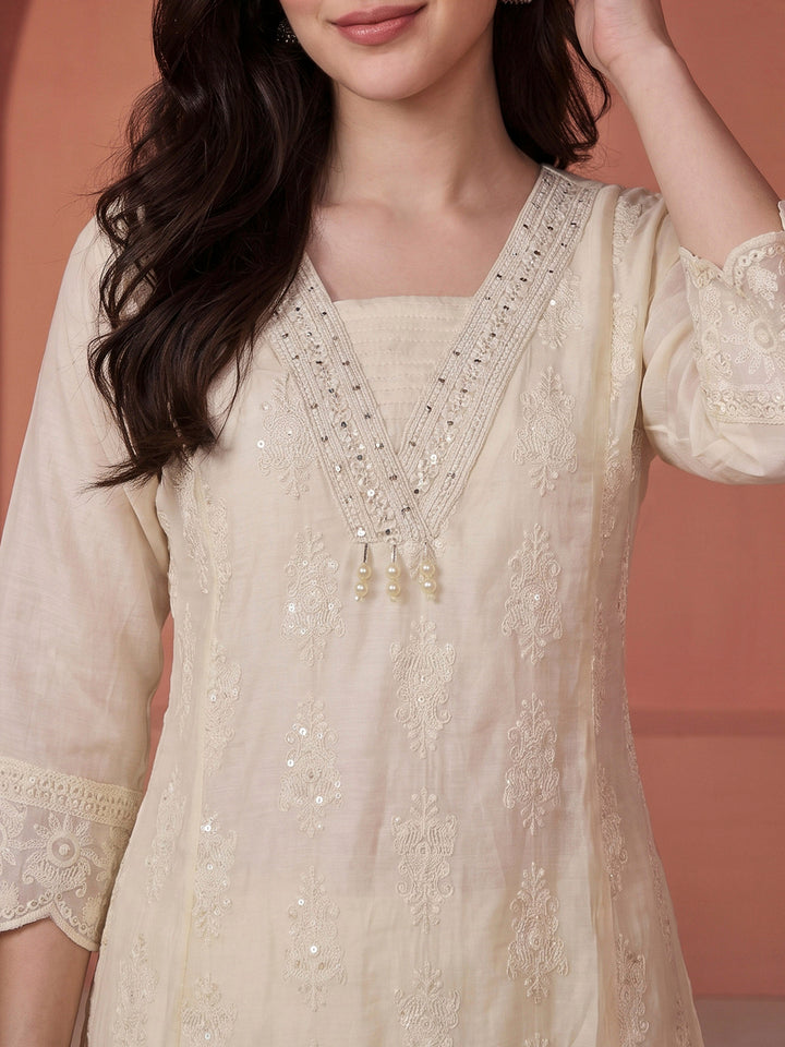 Aqua Green Embroidered Cotton Blend Kurta With Pant &amp; Dupatta