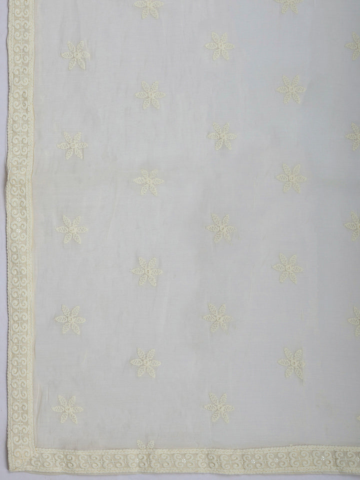 Aqua Green Embroidered Cotton Blend Kurta With Pant &amp; Dupatta