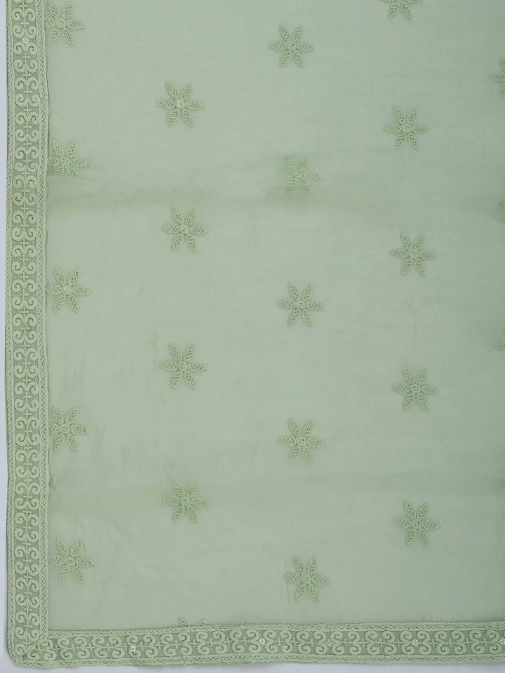 Cream Embroidered Cotton Blend Kurta With Pant &amp; Dupatta