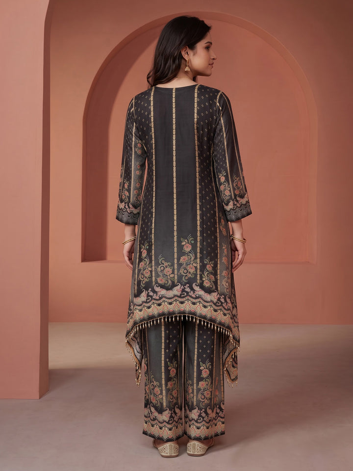 Black Printed Crepe Kurta Set