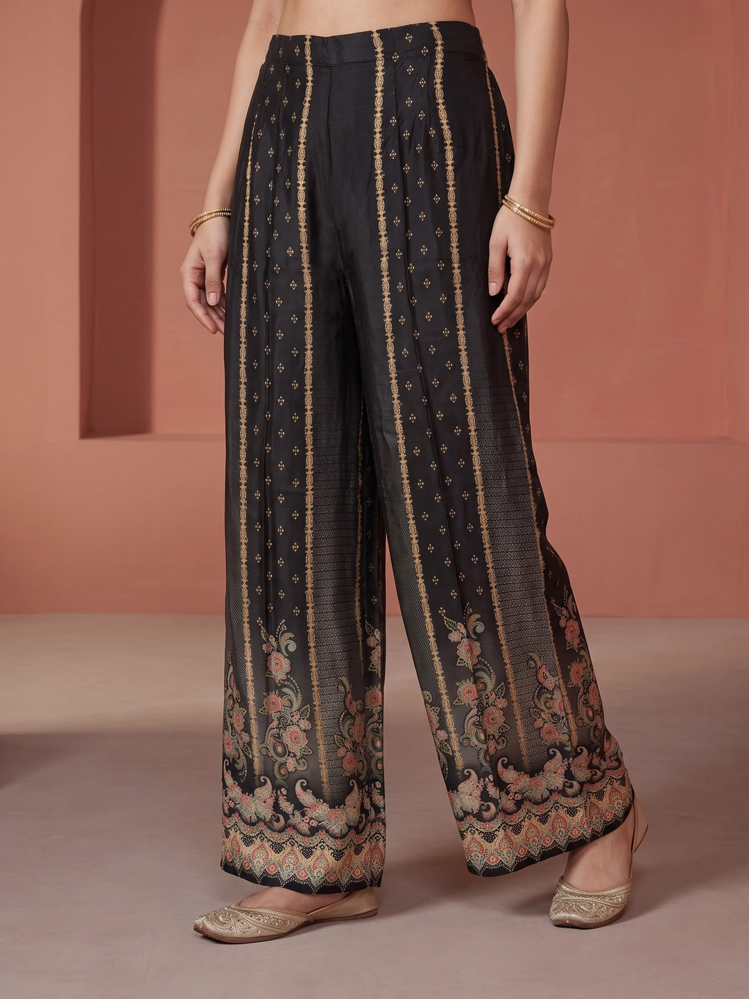 Black Printed Crepe Kurta Set