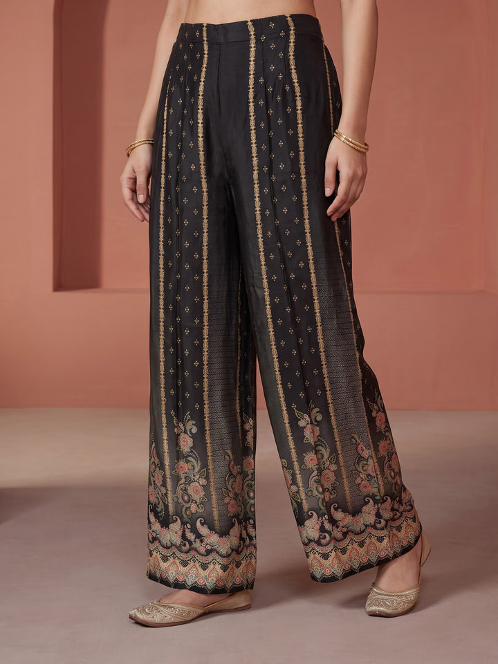 Black Printed Crepe Kurta Set