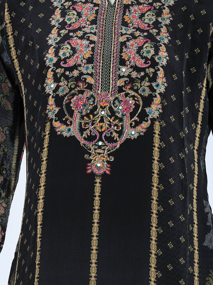 Black Printed Crepe Kurta Set