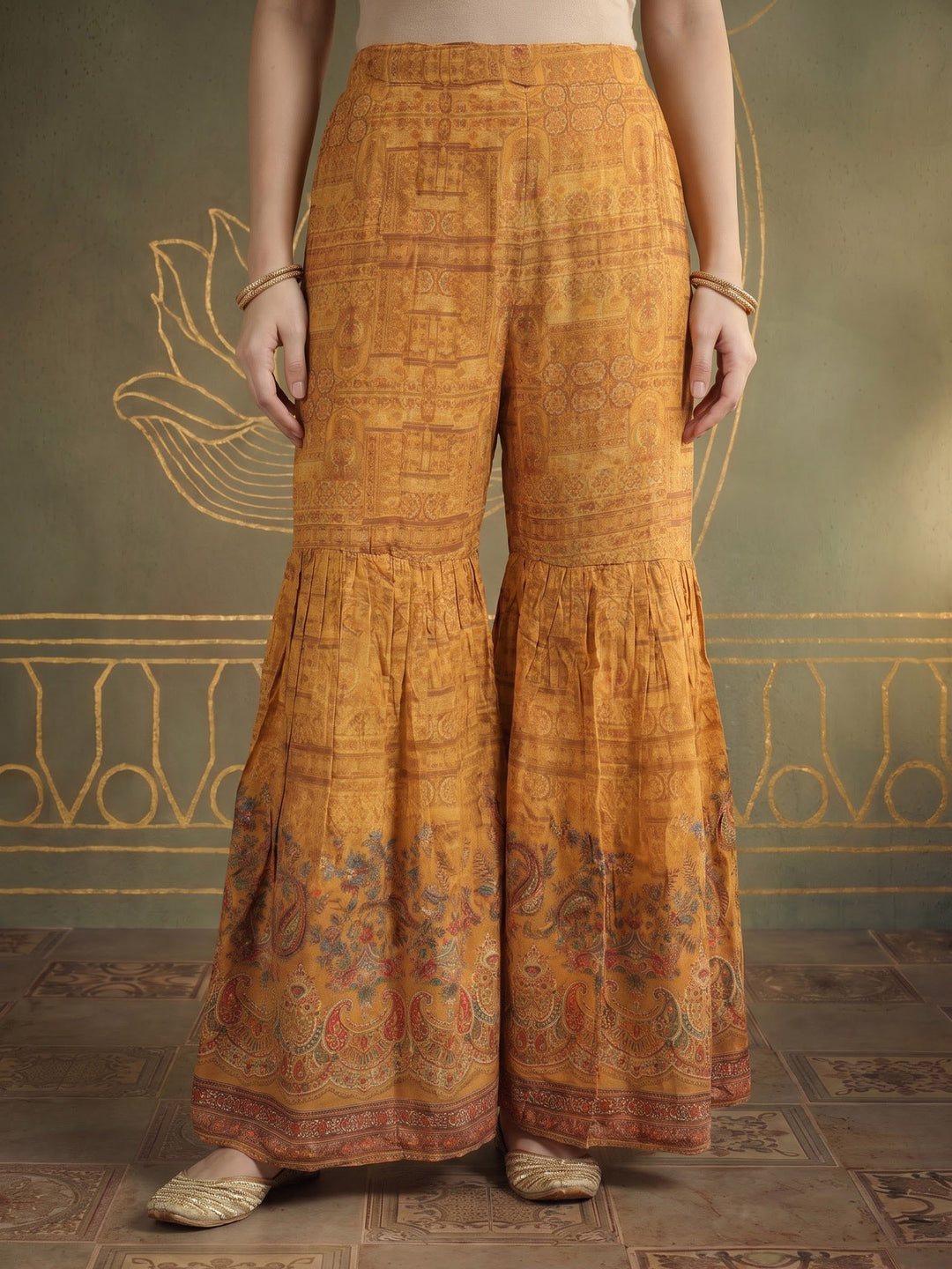 Mustard Printed Crepe Kurta Set