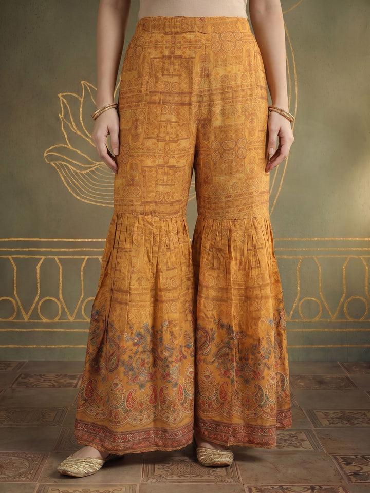 Mustard Printed Crepe Kurta Set