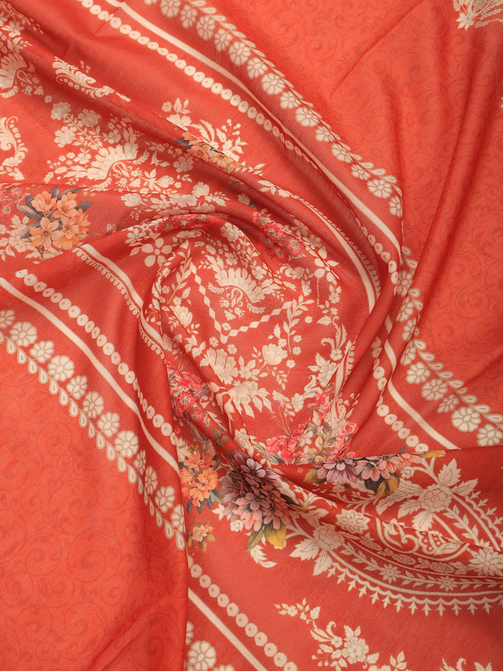 Rust Printed Cotton Blend Kurta With Pant &amp; Dupatta