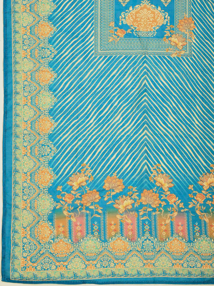 Blue Printed Cotton Blend Kurta With Pant &amp; Dupatta