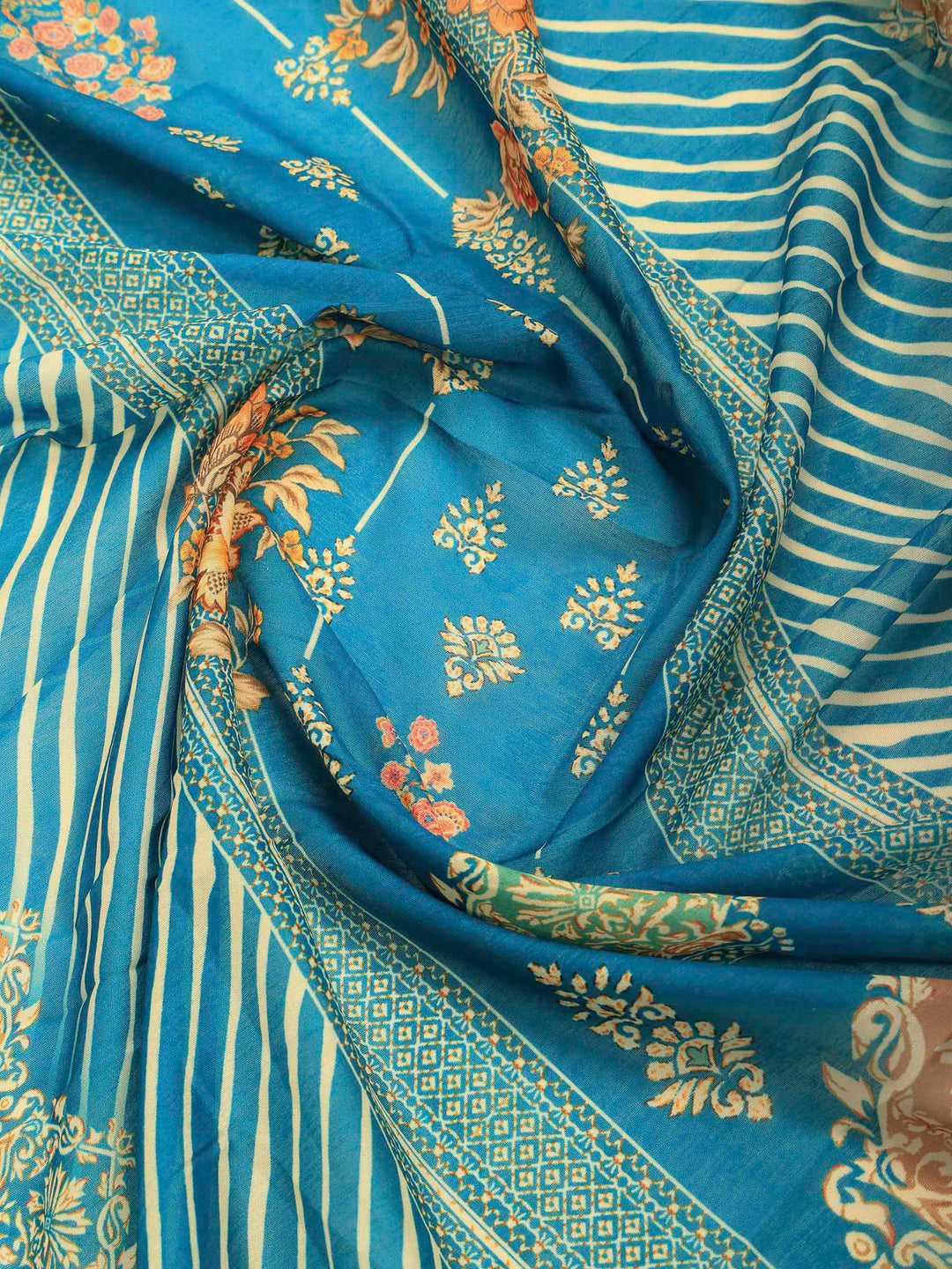 Blue Printed Cotton Blend Kurta With Pant &amp; Dupatta