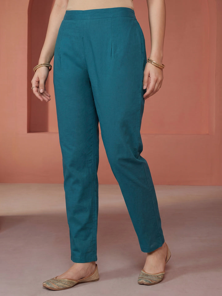 Blue Printed Cotton Blend Kurta With Pant &amp; Dupatta