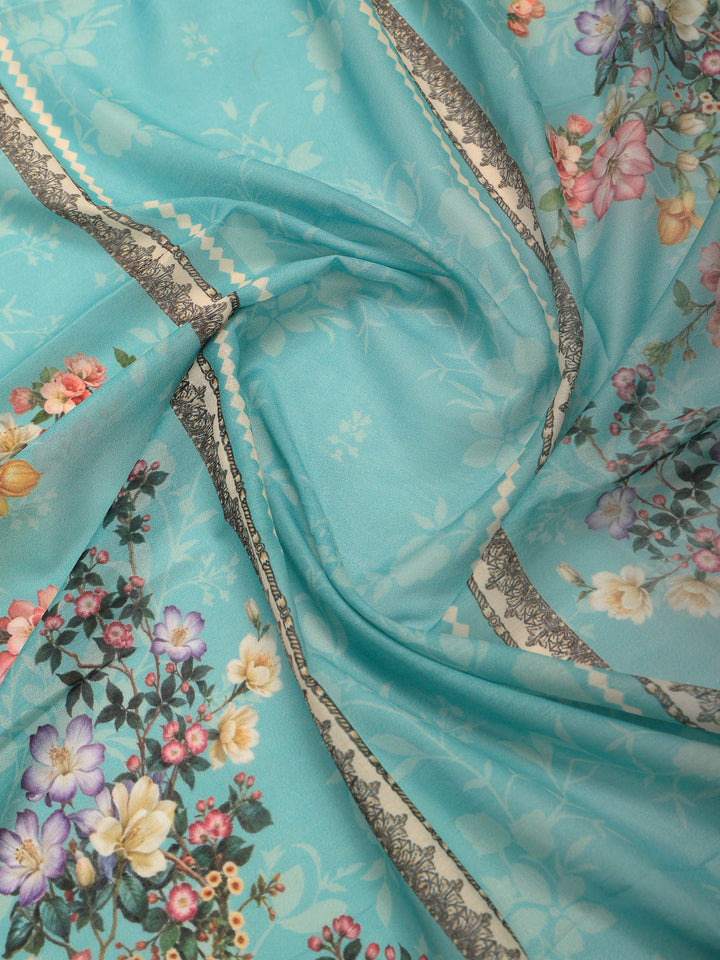 Sea Green Printed Cotton Blend Kurta With Pant &amp; Dupatta