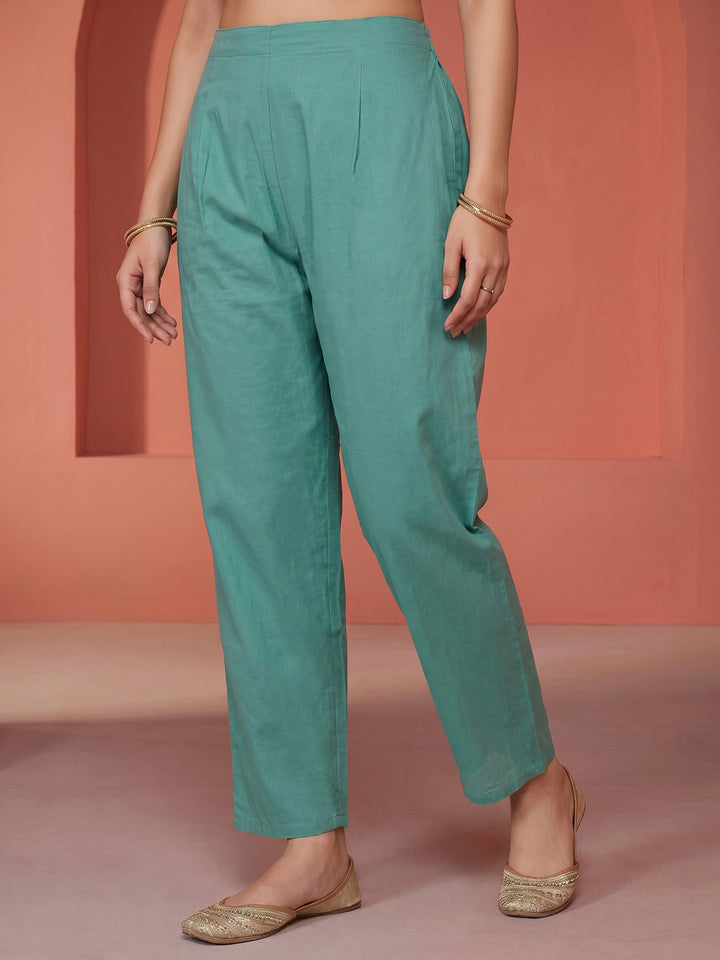 Sea Green Printed Cotton Blend Kurta With Pant &amp; Dupatta