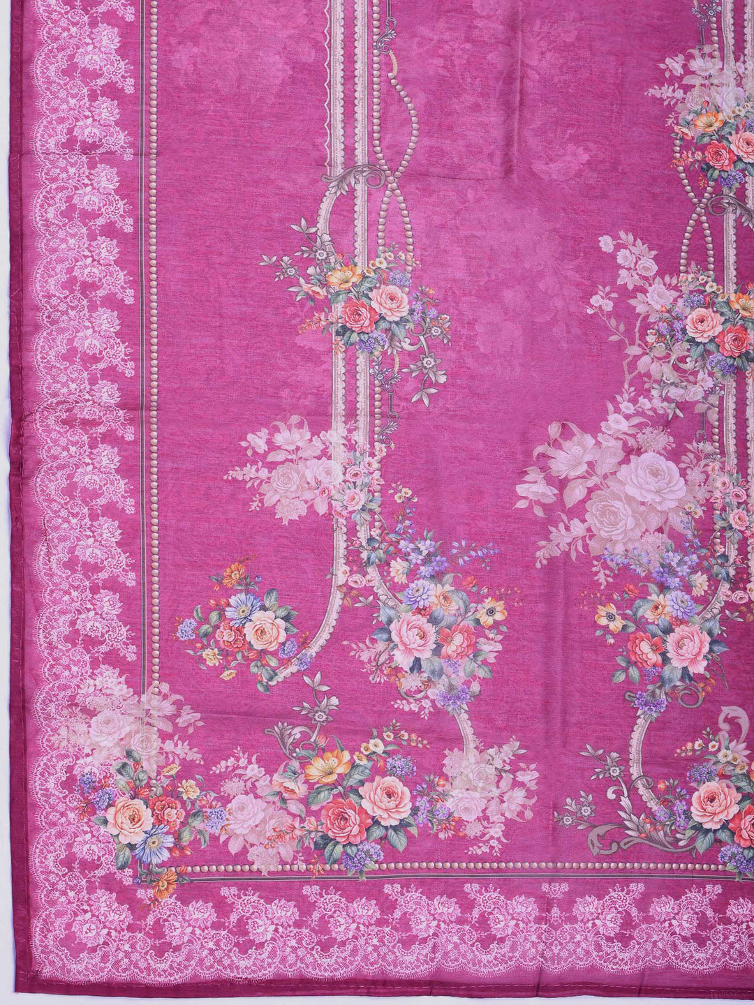 Magenta Printed Cotton Blend Kurta With Pant &amp; Dupatta