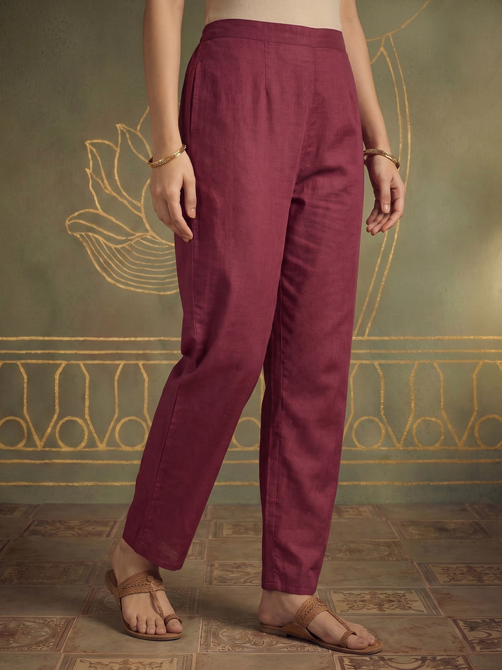 Magenta Printed Cotton Blend Kurta With Pant &amp; Dupatta