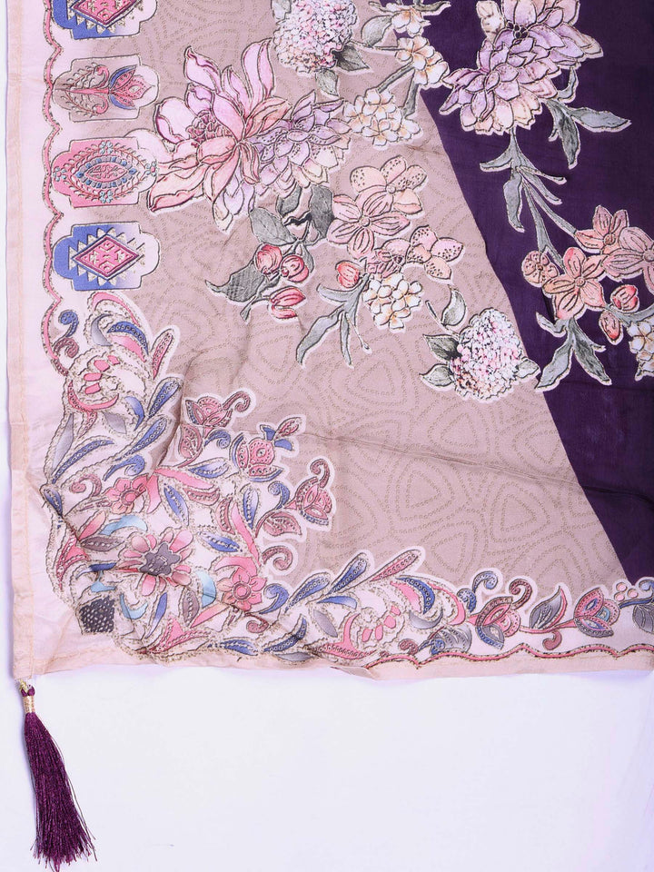 Purple Printed Crepe Kurta With Pant &amp; Dupatta