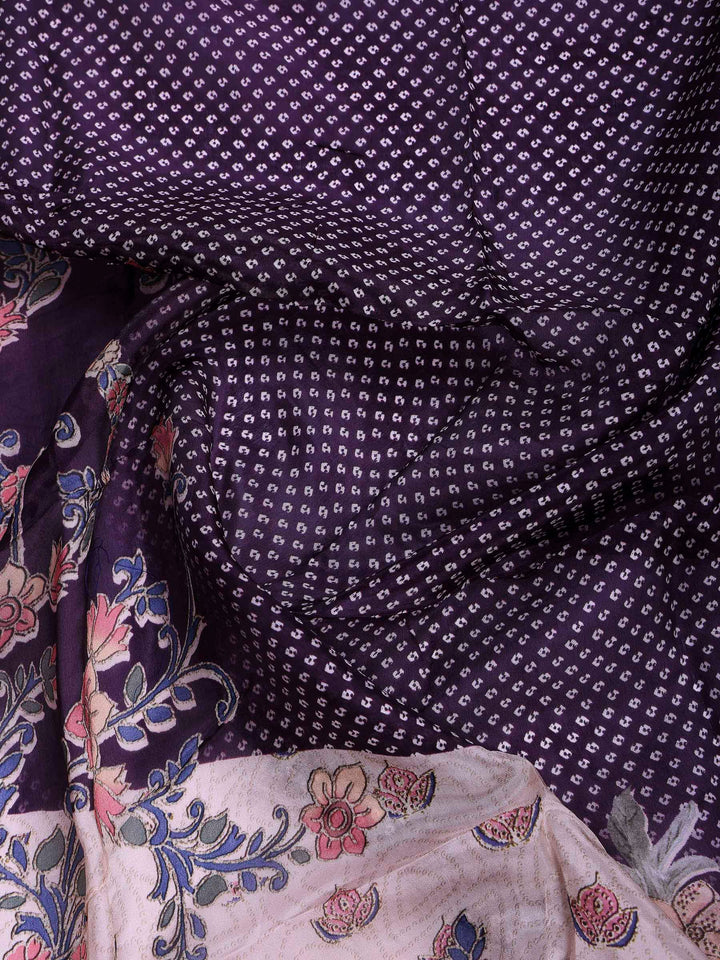 Purple Printed Crepe Kurta With Pant &amp; Dupatta