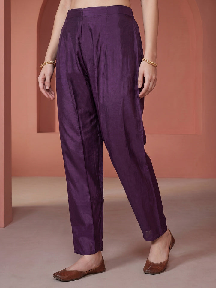 Purple Printed Crepe Kurta With Pant &amp; Dupatta