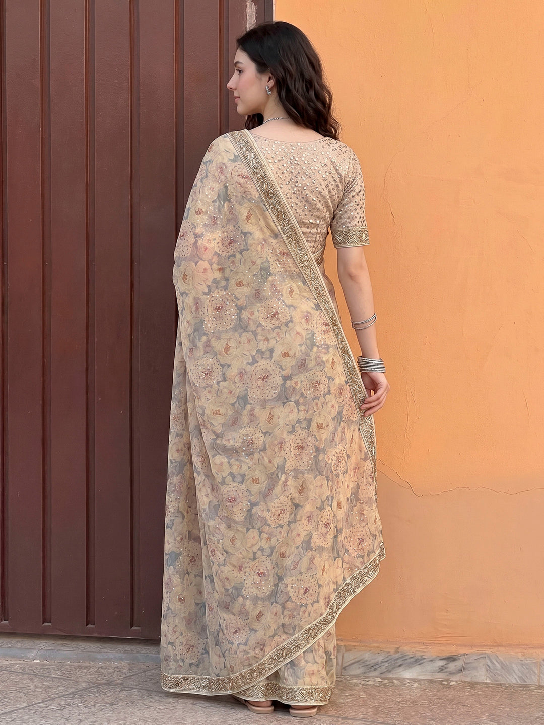 Grey Art Silk Printed Saree
