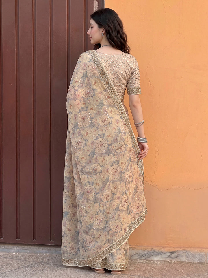Grey Art Silk Printed Saree