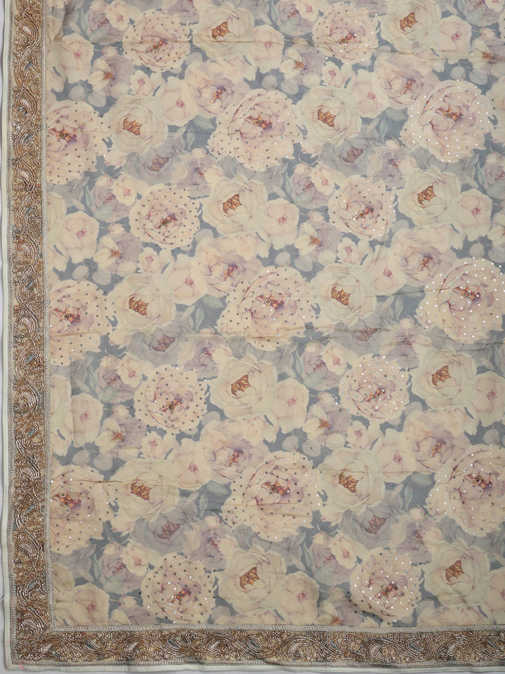 Grey Art Silk Printed Saree