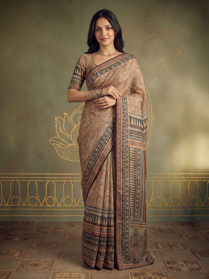 Black Art Silk Printed Saree