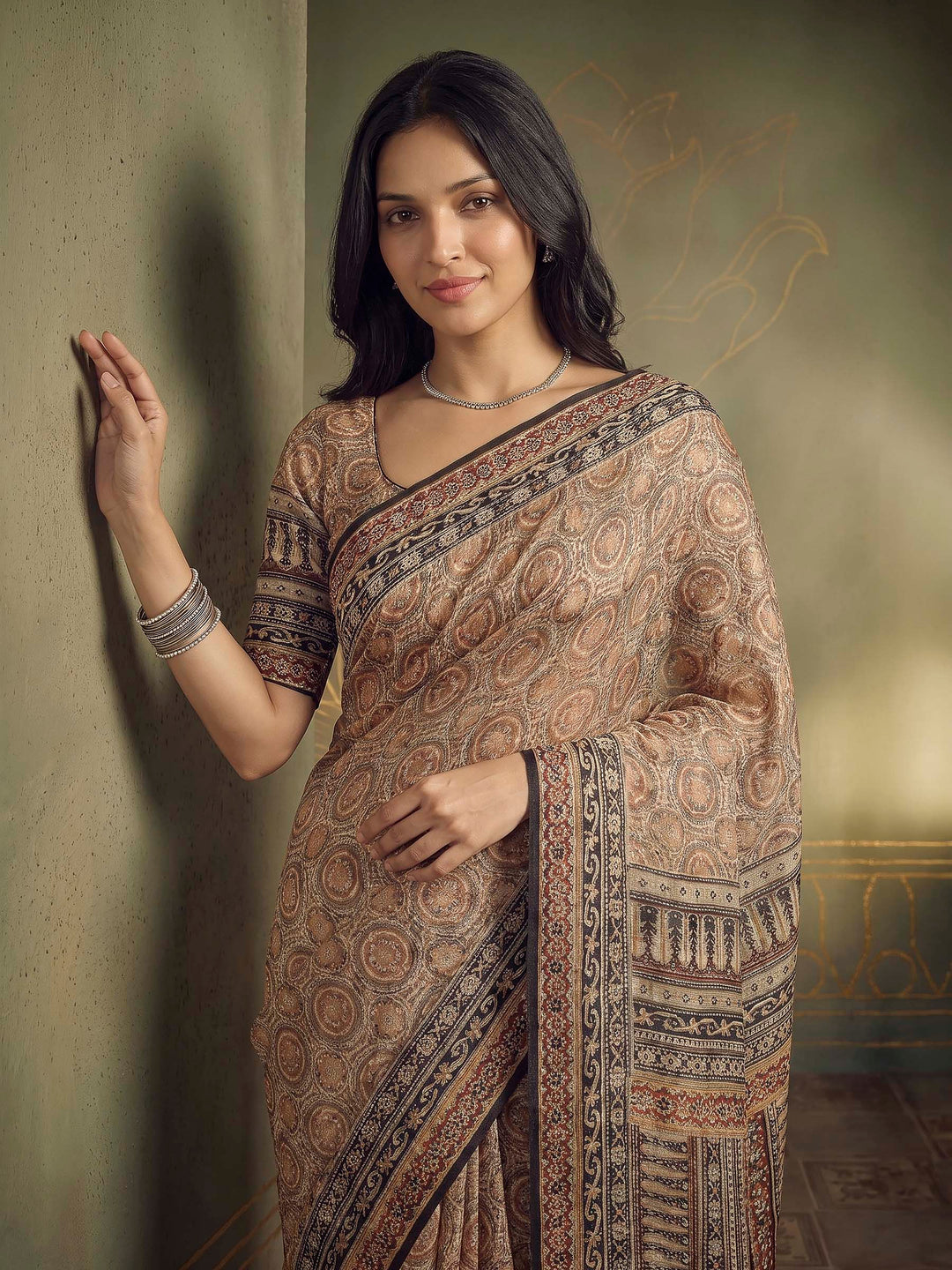 Black Art Silk Printed Saree