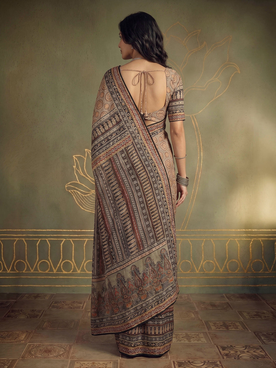 Black Art Silk Printed Saree