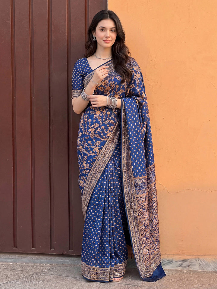 Blue Art Silk Printed Saree