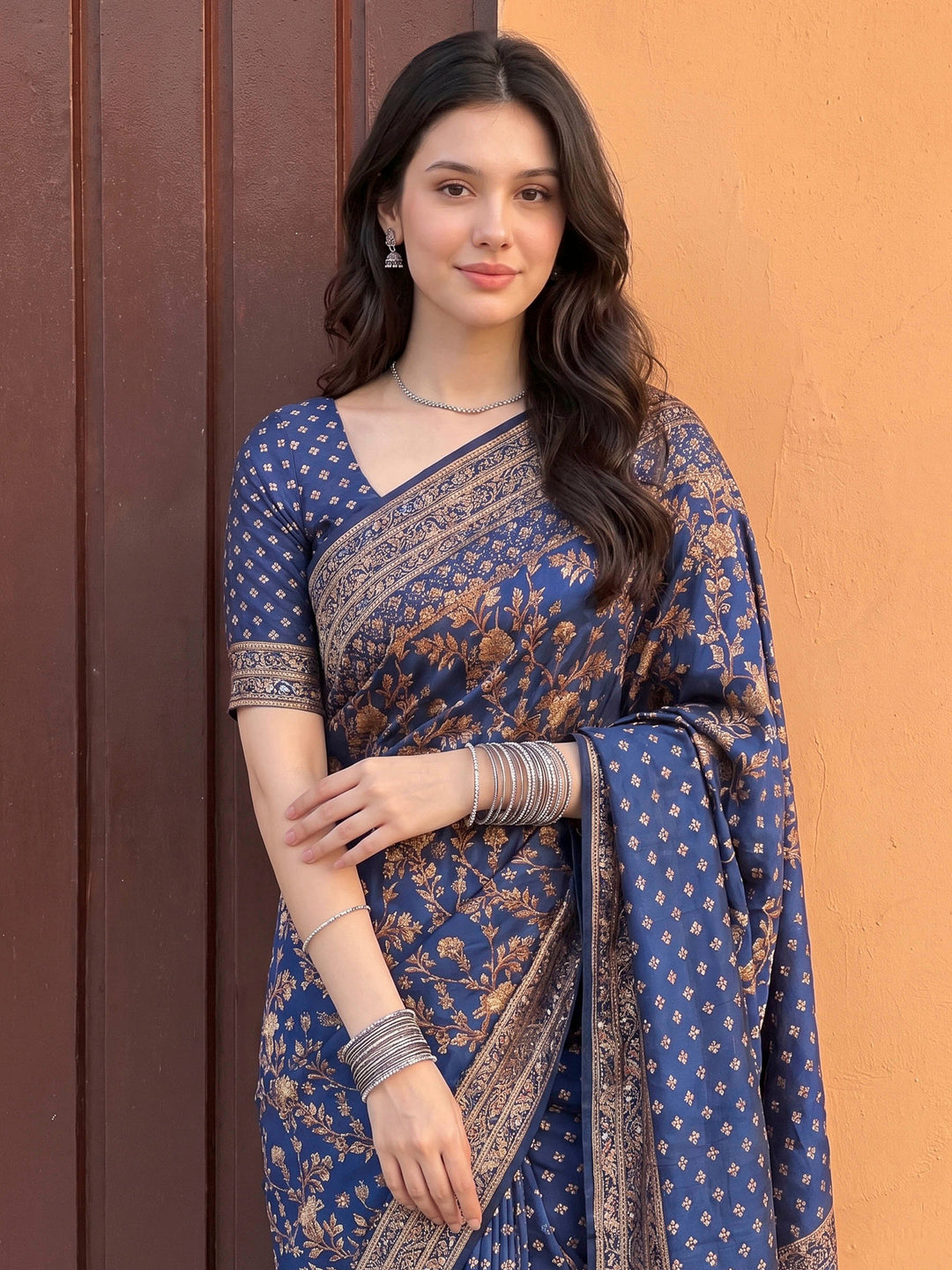 Blue Art Silk Printed Saree