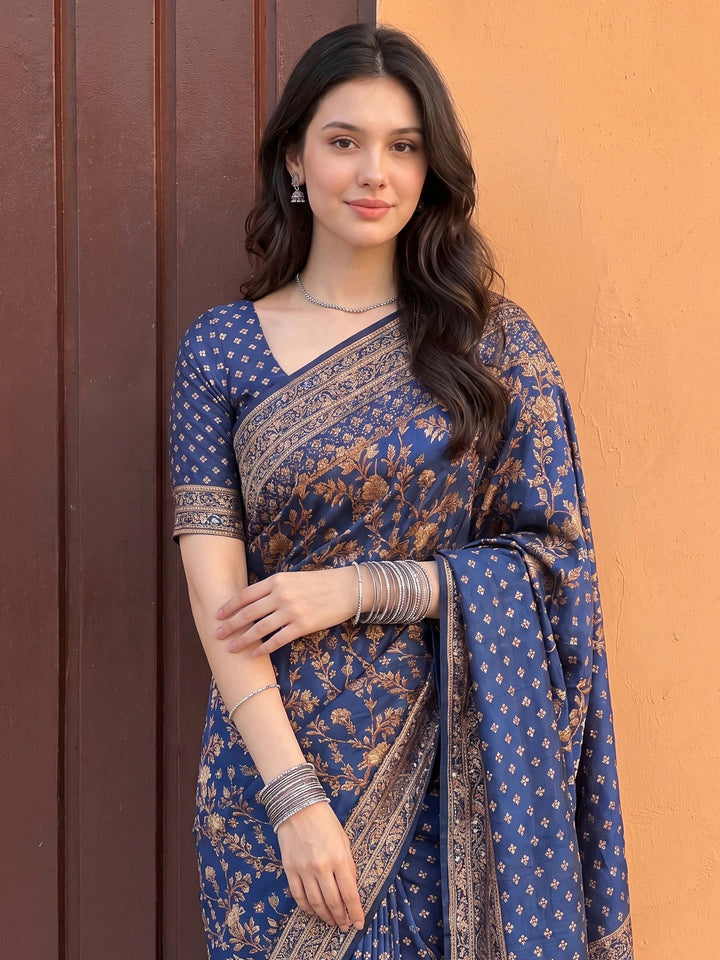 Blue Art Silk Printed Saree