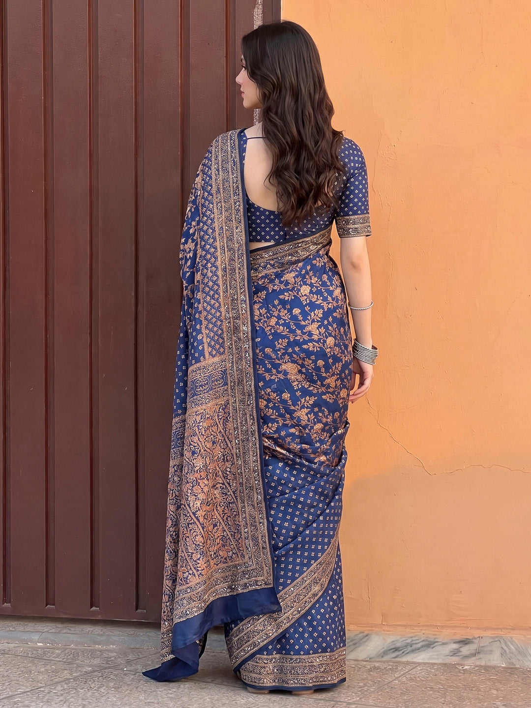 Blue Art Silk Printed Saree