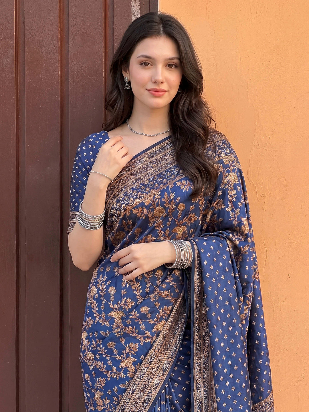 Blue Art Silk Printed Saree