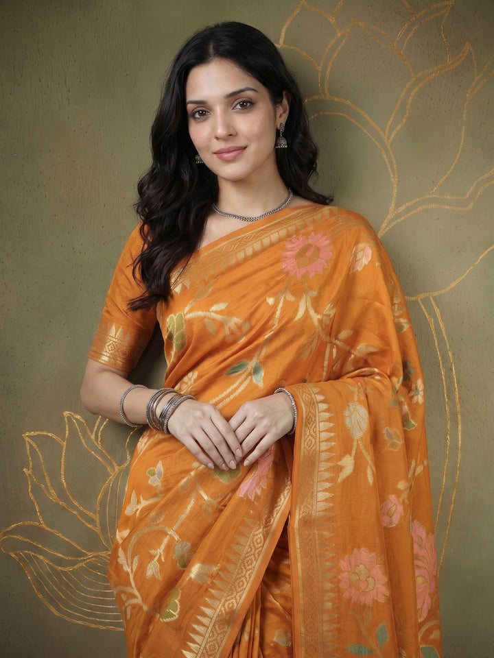 Mustard Art Silk Woven Saree