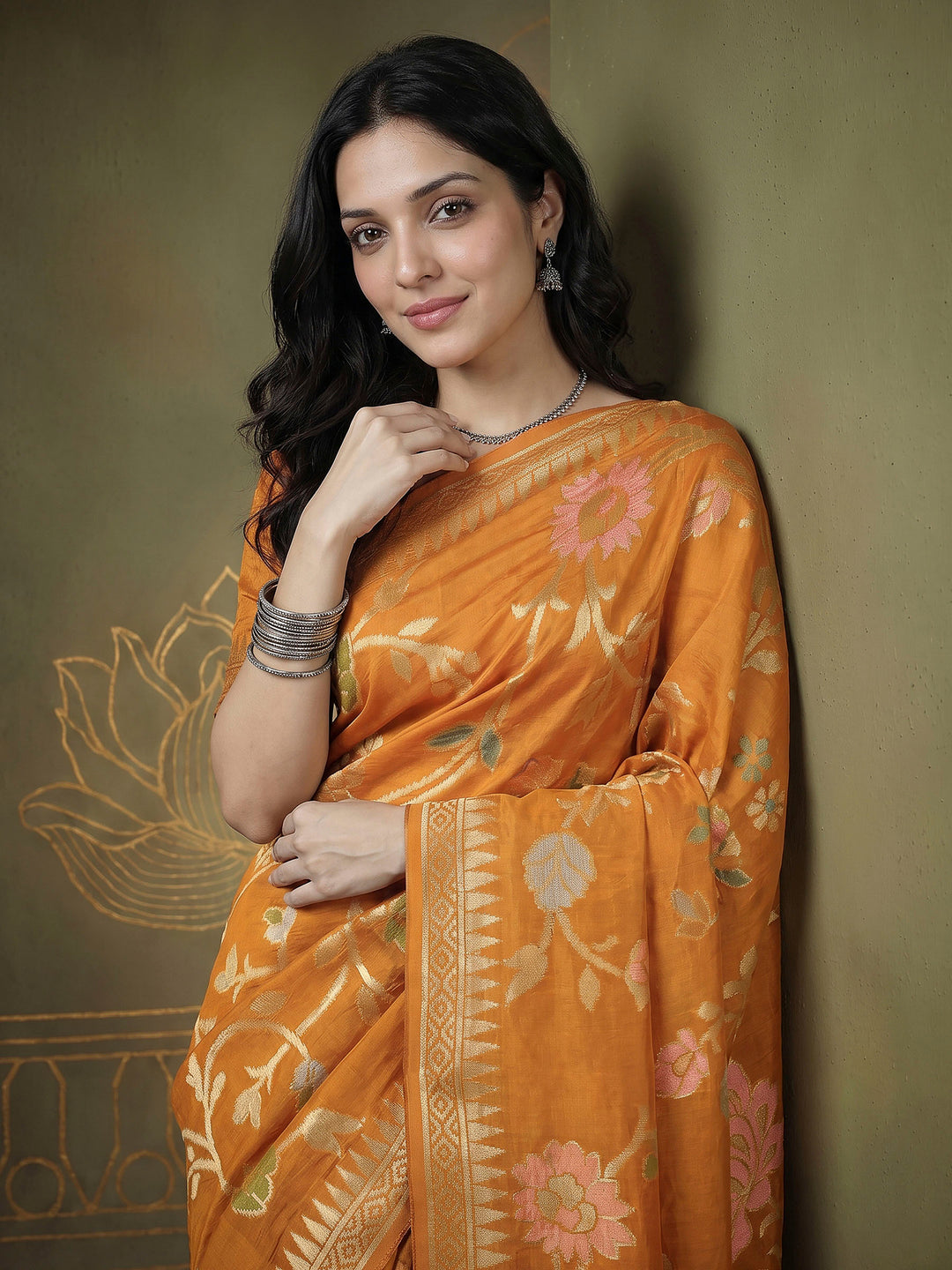 Mustard Art Silk Woven Saree