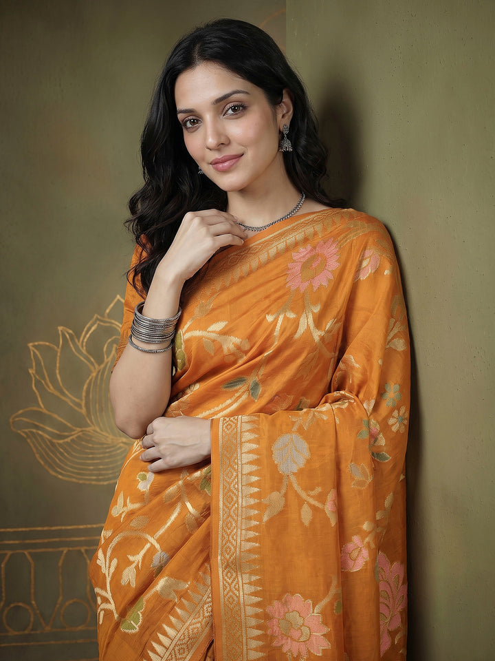Mustard Art Silk Woven Saree
