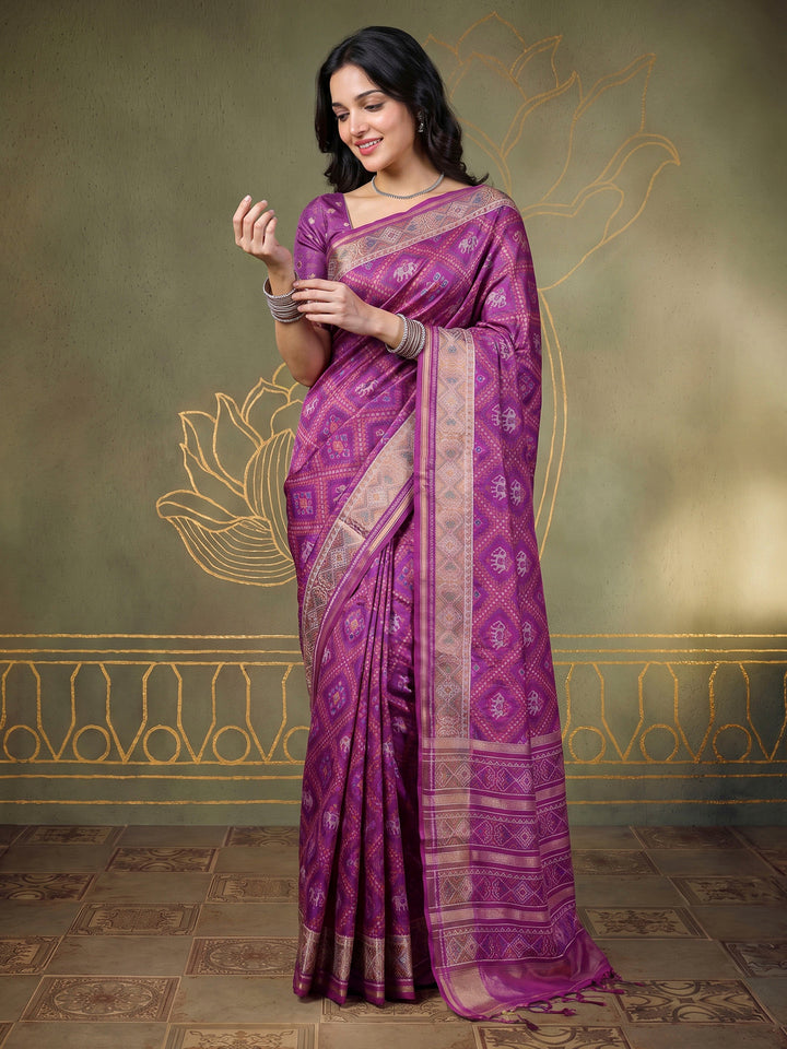 Magenta Art Silk Woven Saree