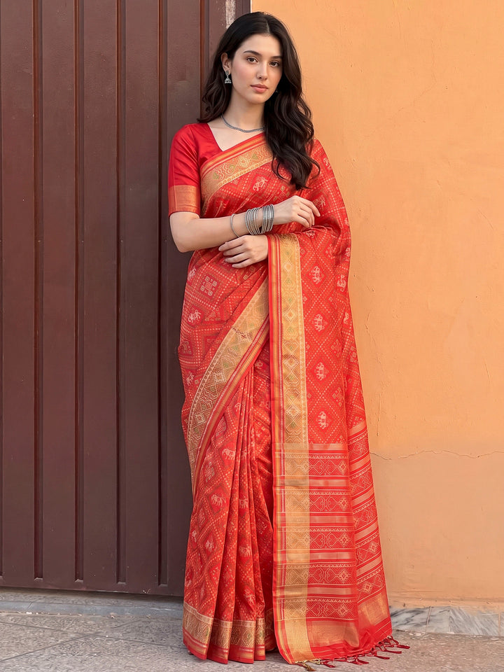 Red Art Silk Woven Saree
