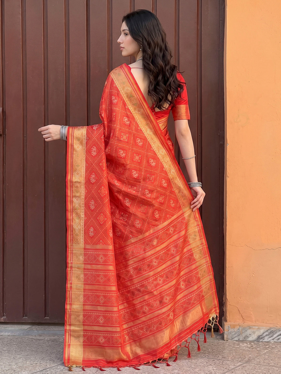 Red Art Silk Woven Saree