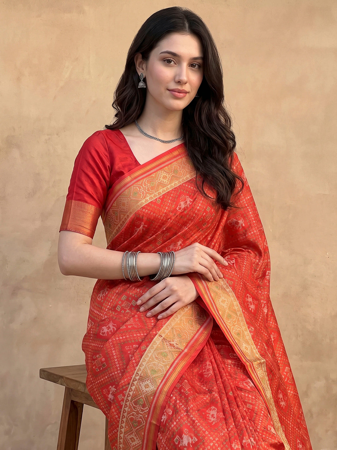 Red Art Silk Woven Saree