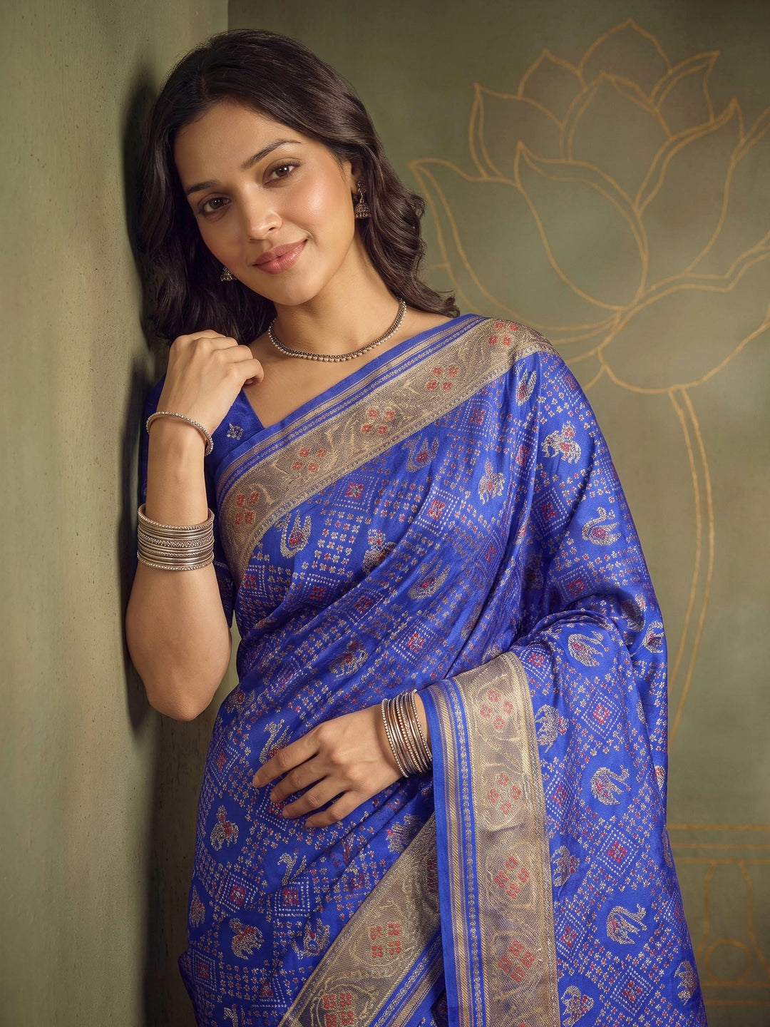 Royal Blue Art Silk Woven Saree