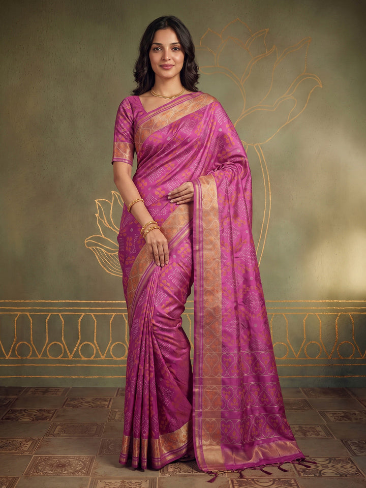 Magenta Art Silk Woven Saree