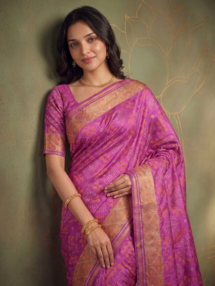 Magenta Art Silk Woven Saree