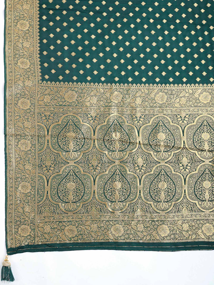 Bottle Green Satin Woven Saree