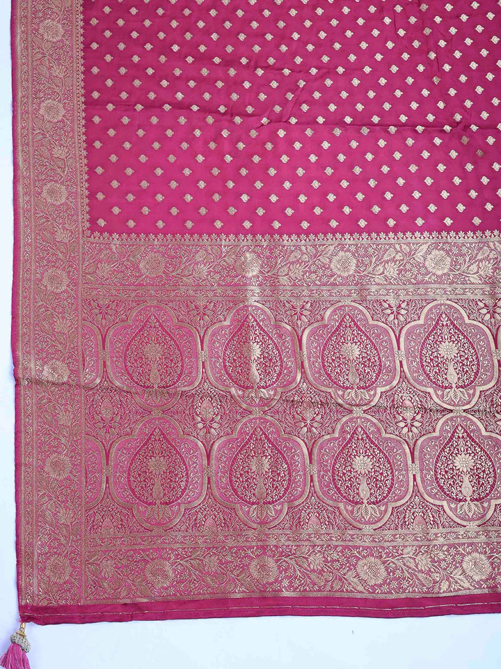 Magenta Satin Woven Saree