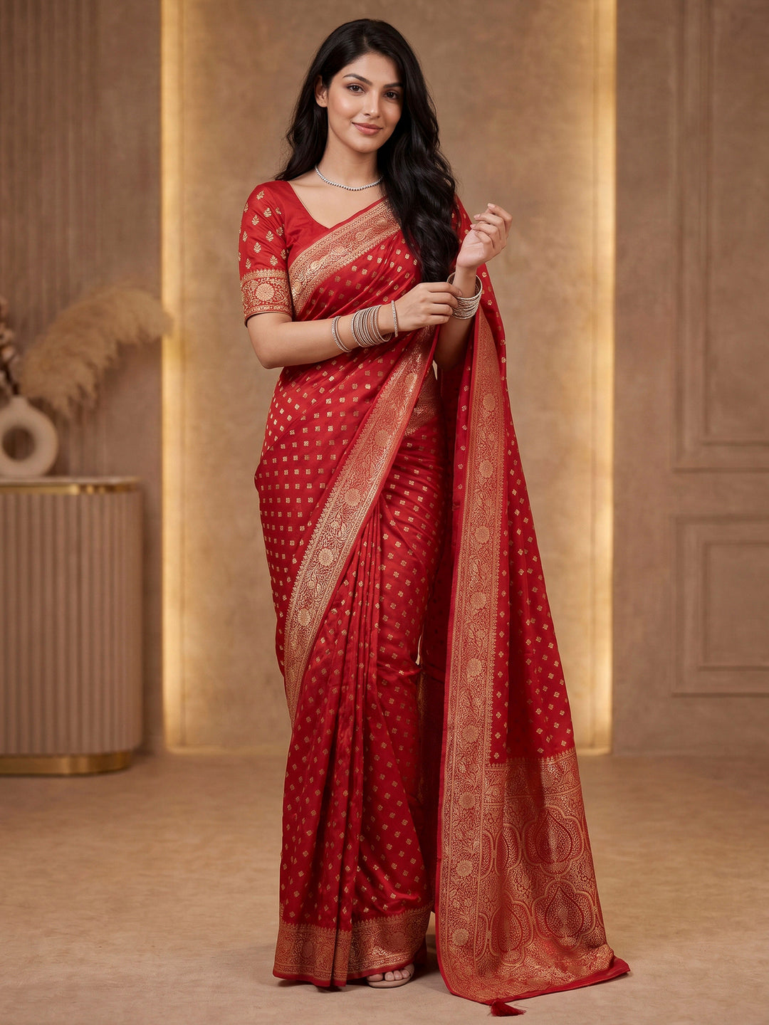 Rani Satin Woven Saree