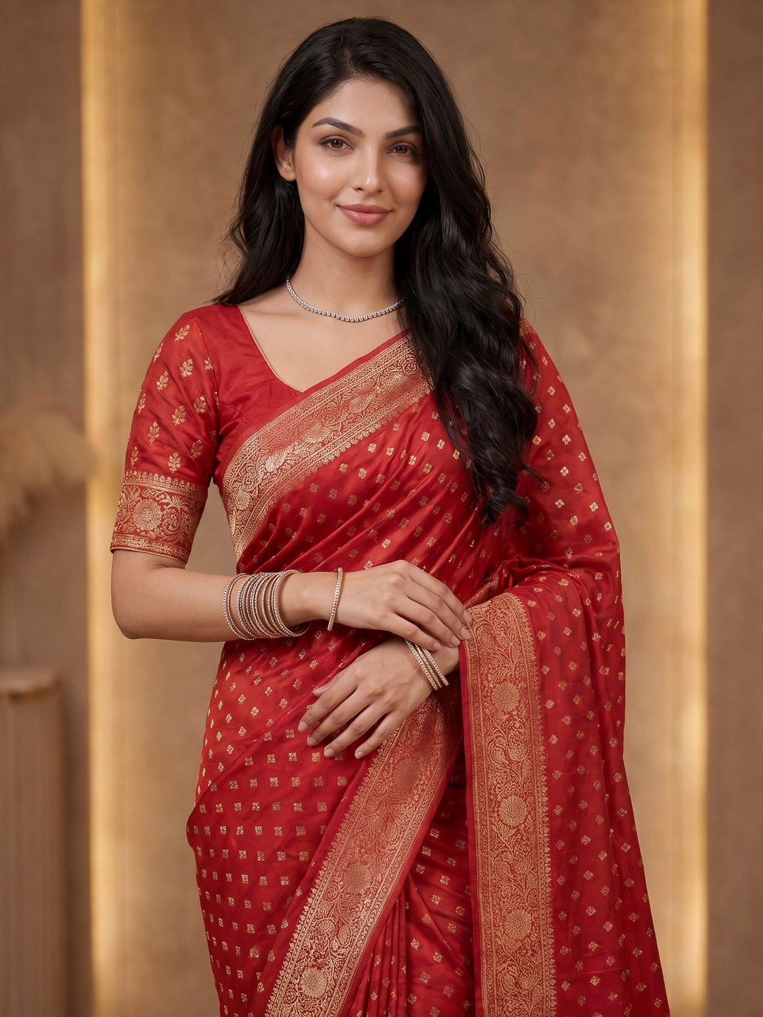 Rani Satin Woven Saree