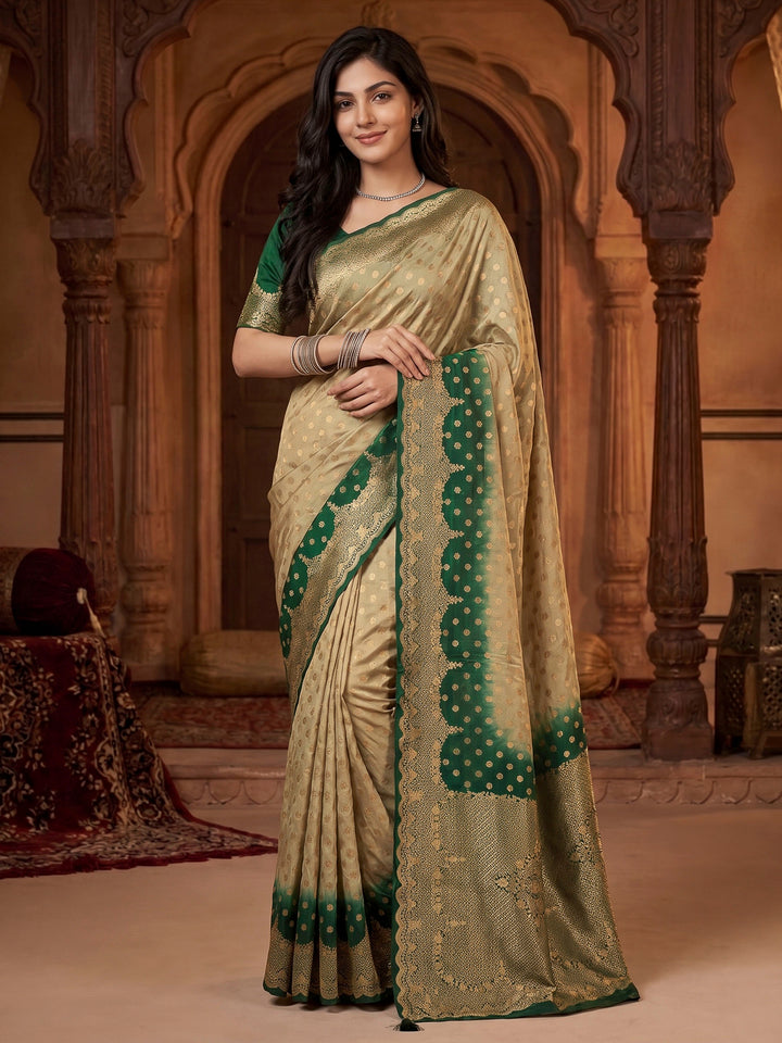 Bottle Green Satin Woven Saree